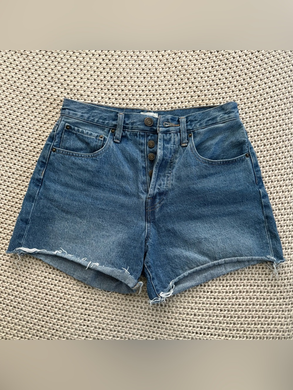 Z Supply High-Waisted Button- Front Denim Shorts in Blue